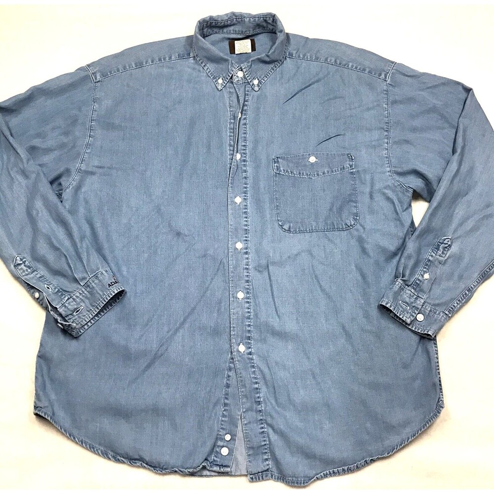 ID Denim Shirt Men XL Light Wash Blue Tencel Lyocell Western Coastal Cowboy